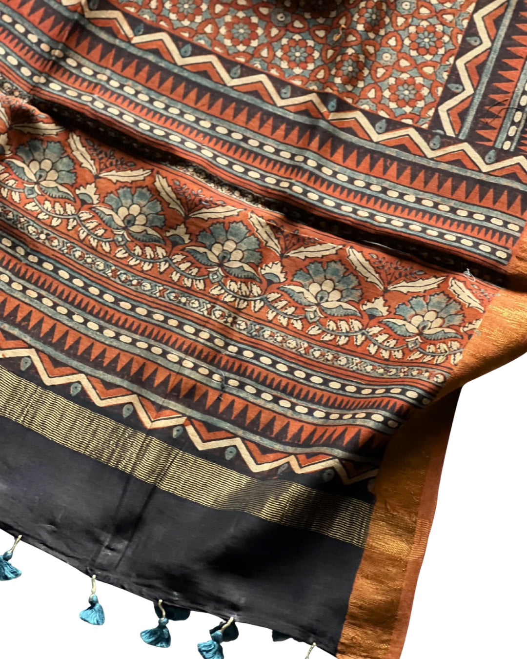 Ria Naturally Dyed Ajrakh Chanderi Dupatta - HOAN