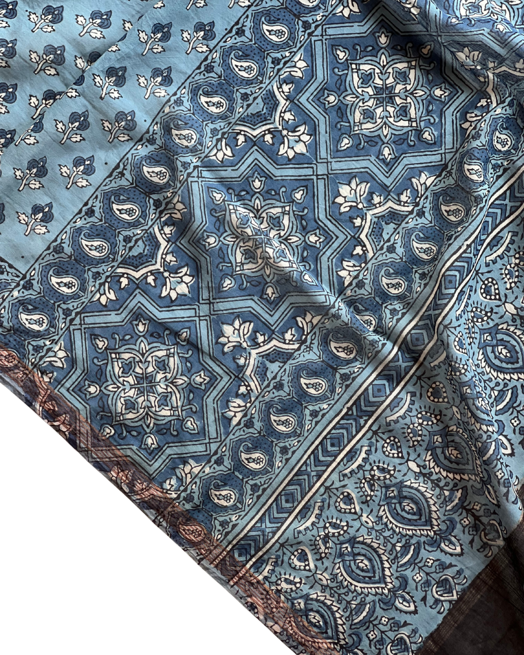 Rann Booti Water Blue Naturally Dyed Ajrakh Mangalgiri Cotton Dupatta - HOAN