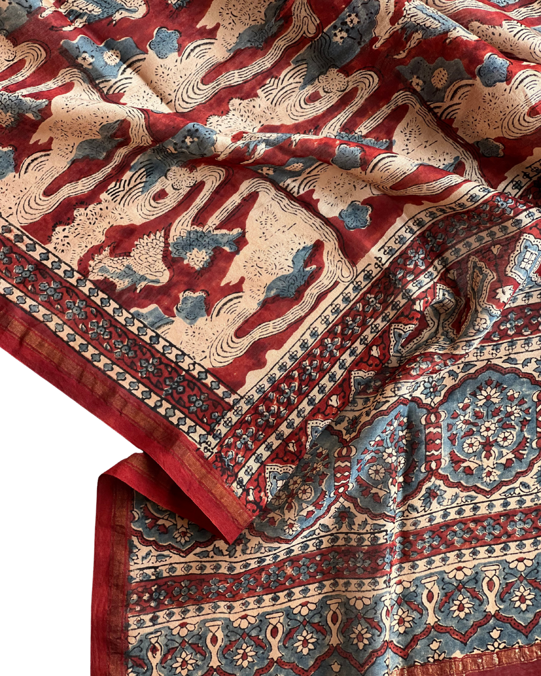 Chidiya Naturally Dyed Ajrakh Chanderi Dupatta - HOAN