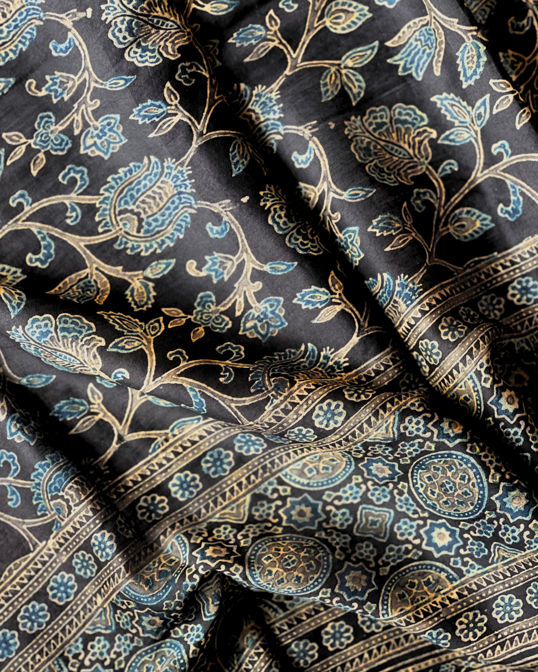 Ratri Chintz Naturally Dyed Ajrakh Chanderi Dupatta - HOAN