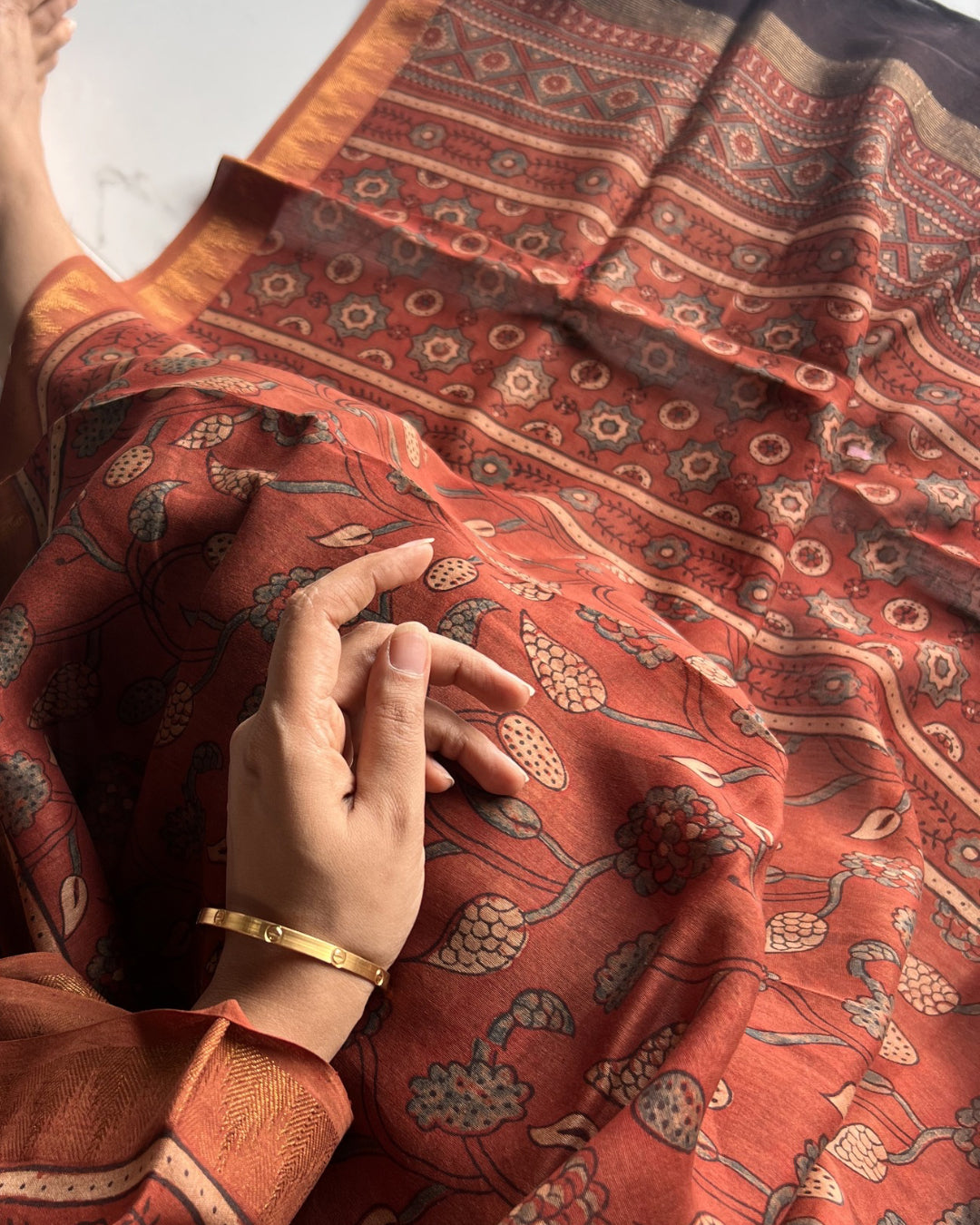 Kalam Naturally Dyed Ajrakh Chanderi Dupatta - HOAN