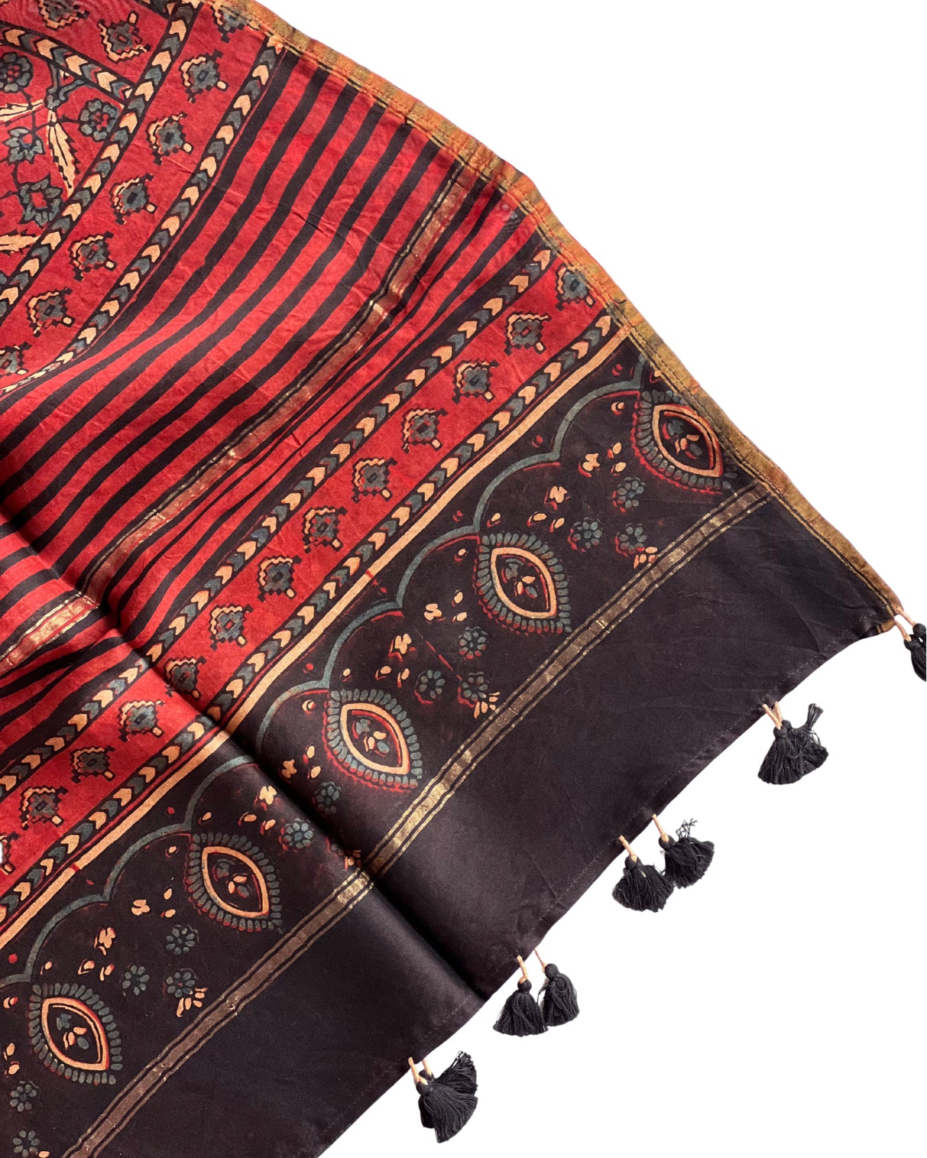 Laal Ishq Chanderi Ajrakh Stole - House of Amayra Naturals