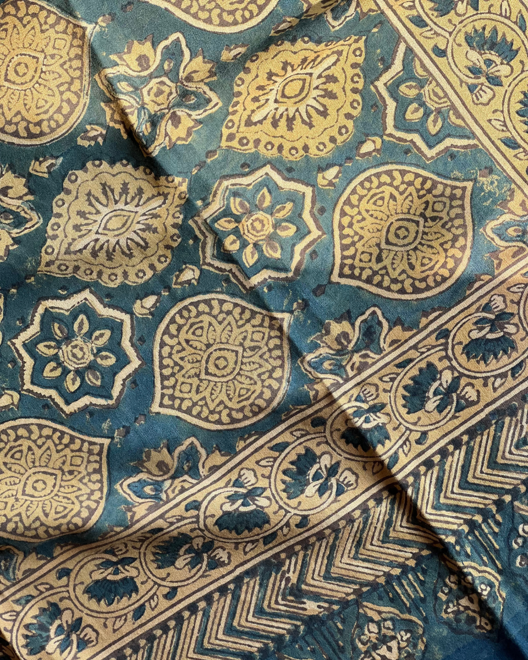 Badam Indigo & Mustard Naturally Dyed Ajrakh Cotton Dupatta - HOAN