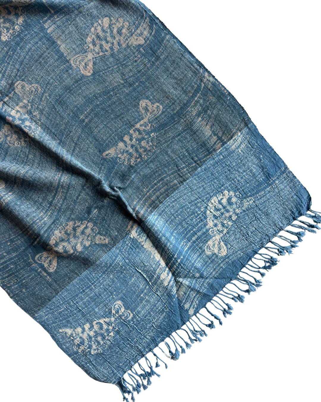 Indigo Fishy Blue Naturally Dyed Batik Kala Cotton Stole - HOAN