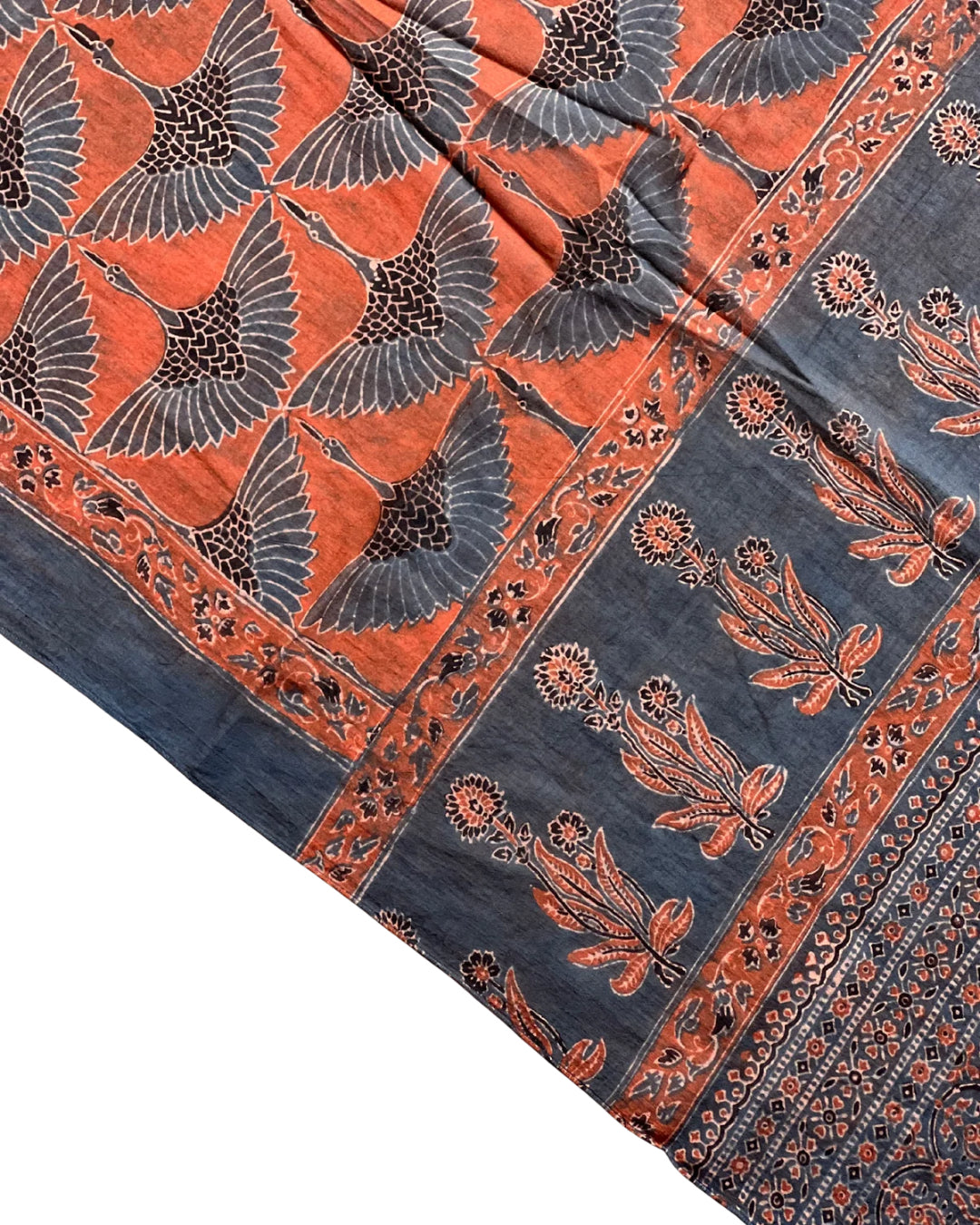 The Red Crane Naturally Dyed Ajrakh Cotton Mul Stole
