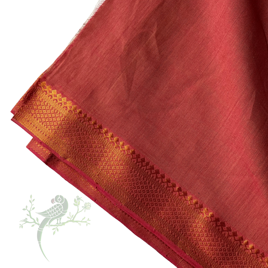 Old Rose Peach Mangalgiri Handloom Cotton Fabric with Nizam Border by Asvi Atelier
