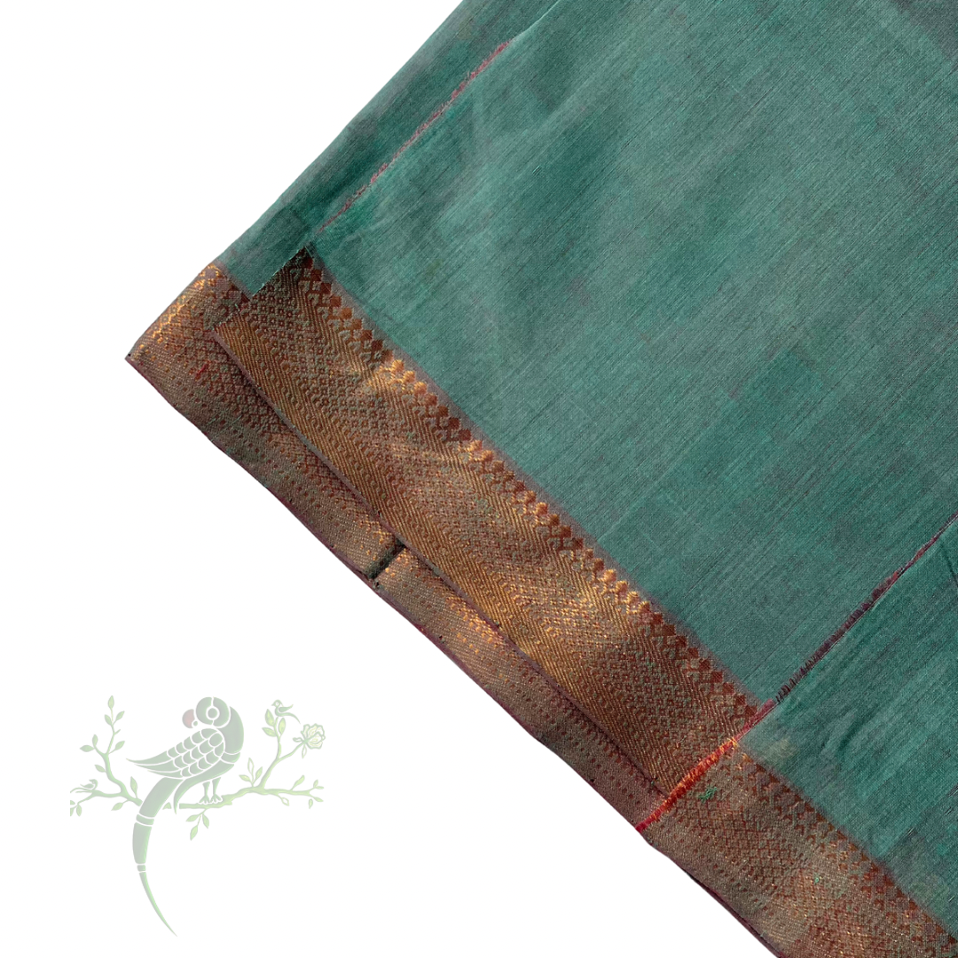 Mythical Blue Mangalgiri Cotton with Vintage Nizam Border - by Asvi Atelier - Price per meter