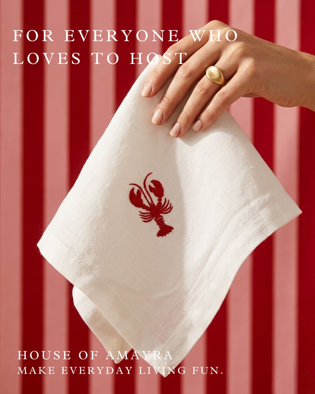 Lobster Love 100% Linen Embroidered Table Napkin - HOAN