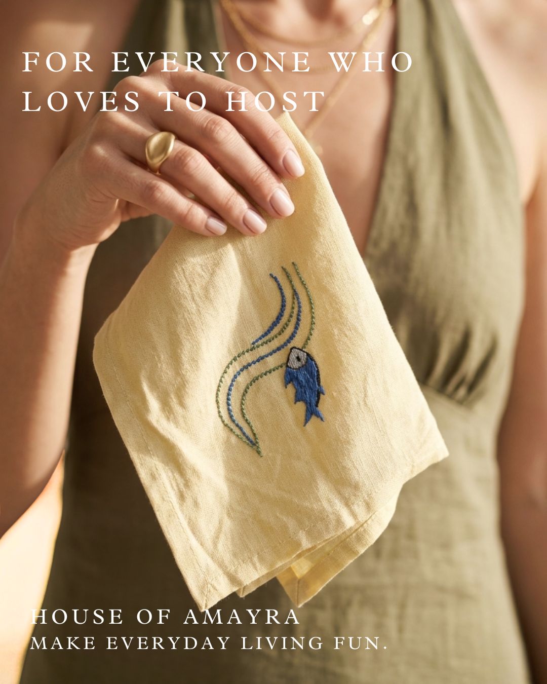Lemon Modso 100% Linen Embroidered Table Napkin - HOAN