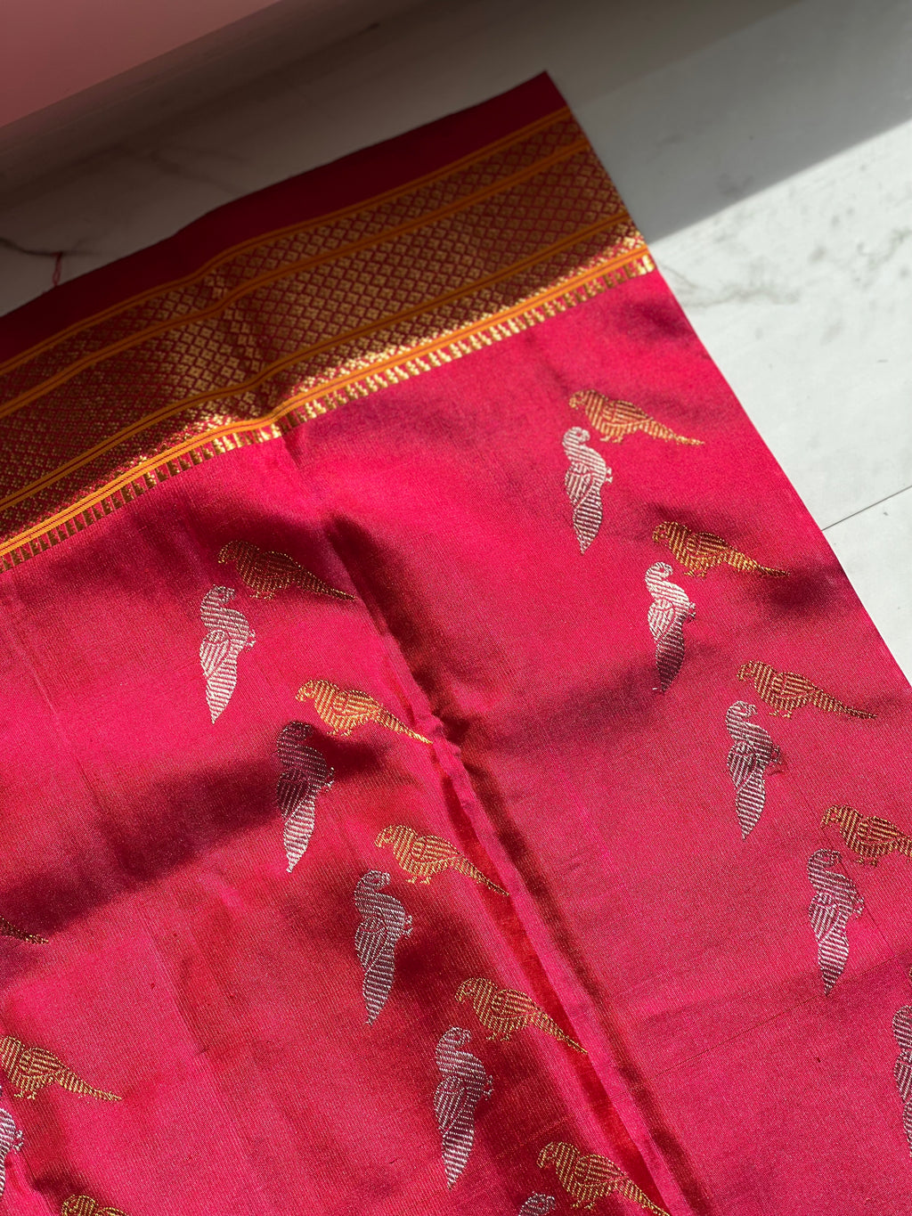 Durga - The Bridal Red Gadwal Silk Dupatta with Zari Weave by Asvi Atelier