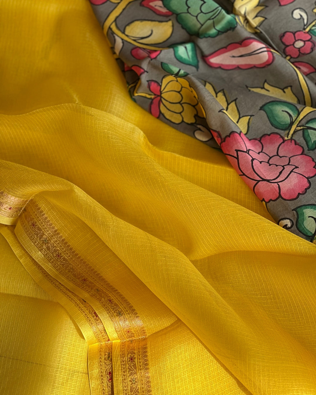 Surajmukhi Kota Cotton Silk with Pen Kalamkari Blouse - Summer Saree - House of Amayra
