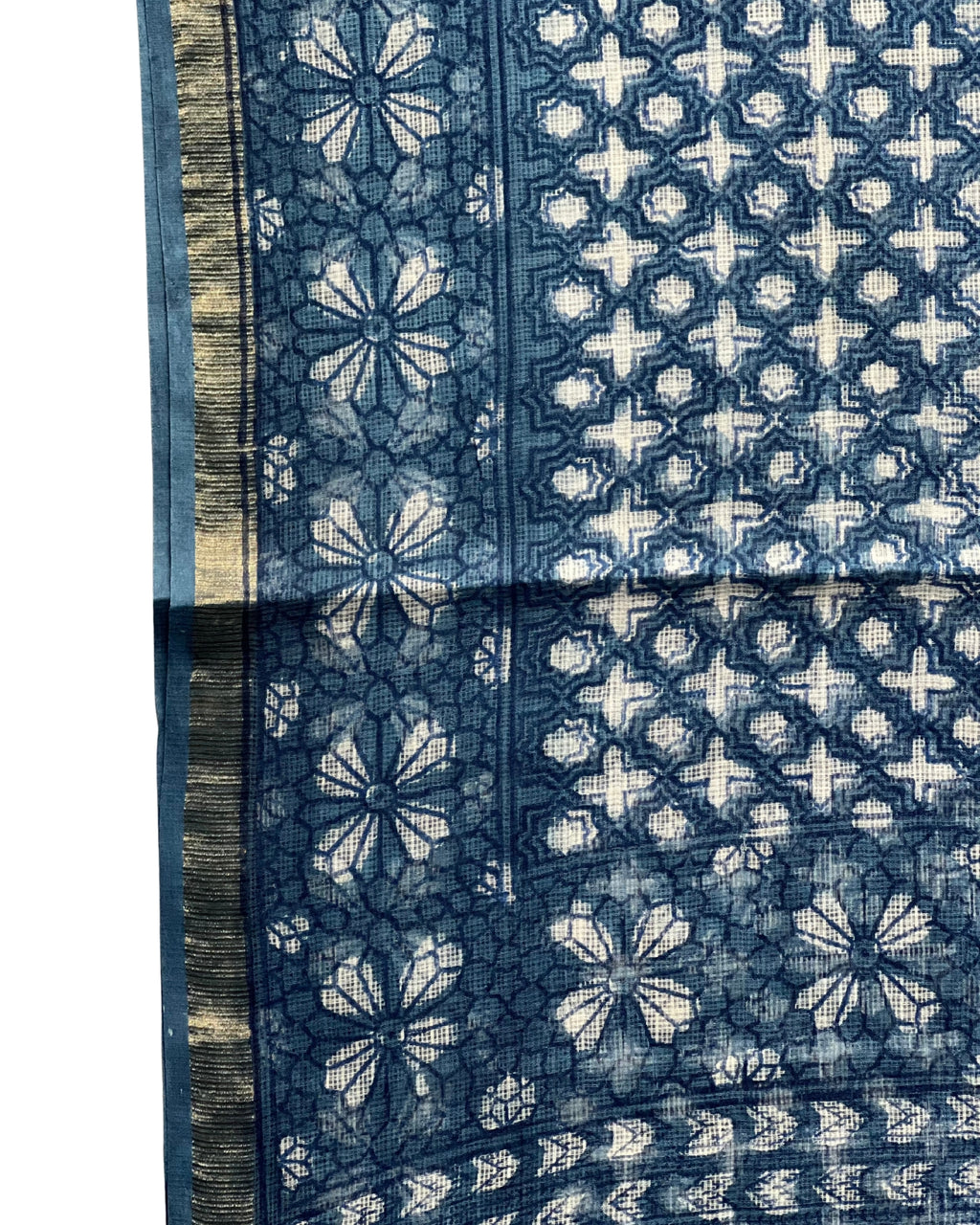 Indigo Jali Ajrakh Kota Saree - Naturally Dyed - House of Amayra