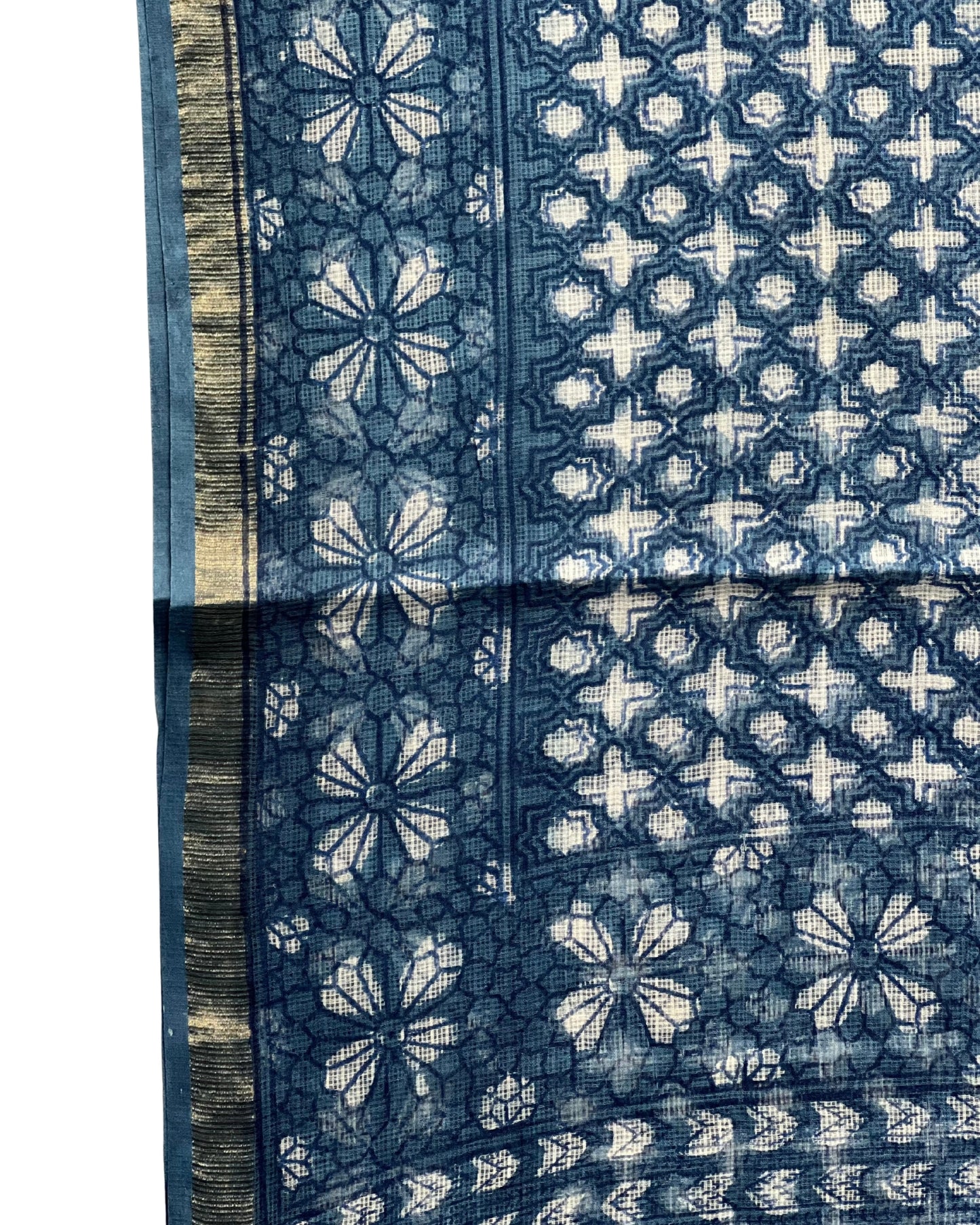 Indigo Jali Ajrakh Kota Saree - Naturally Dyed - House of Amayra