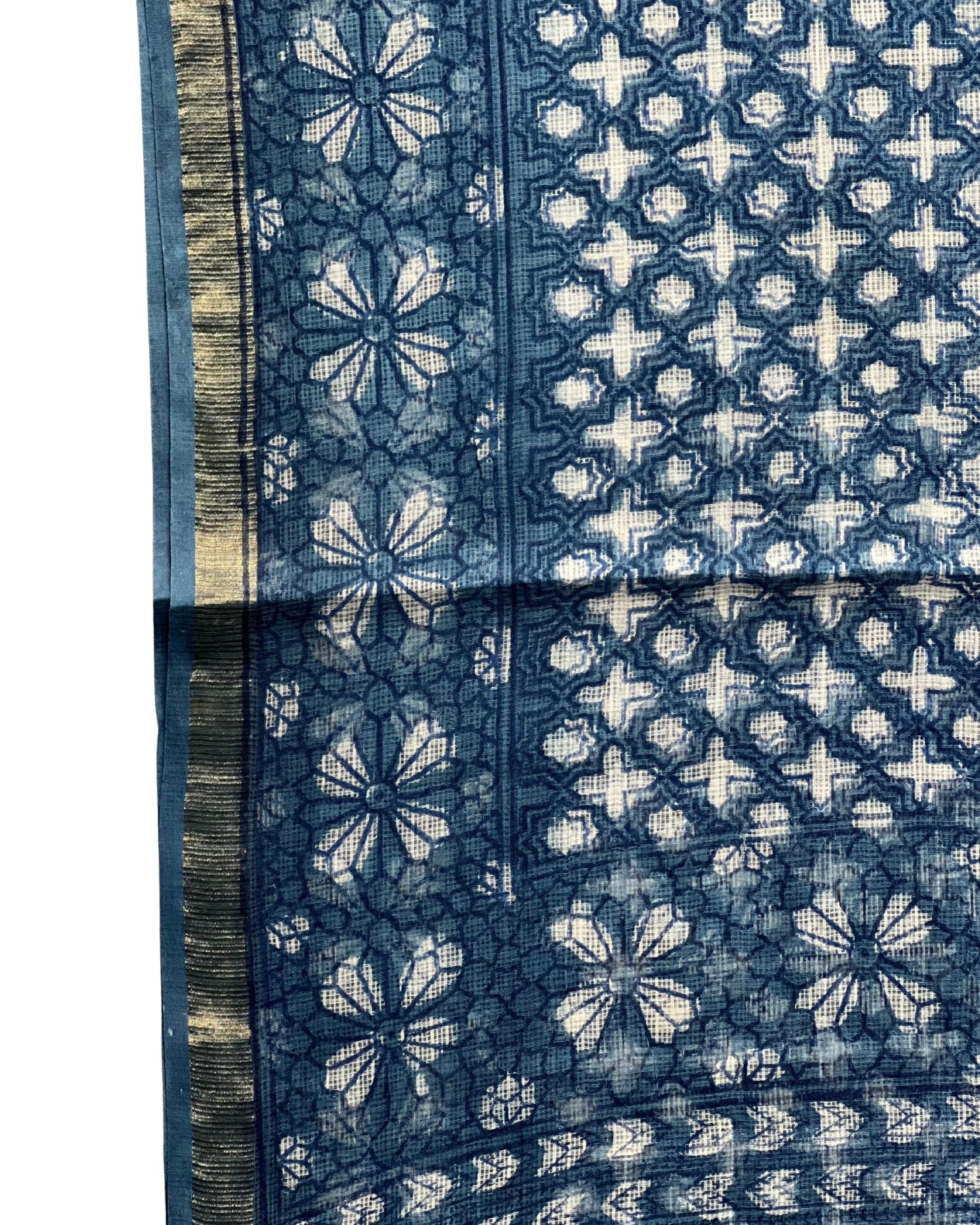 Indigo Jali Ajrakh Kota Saree - Naturally Dyed - House of Amayra