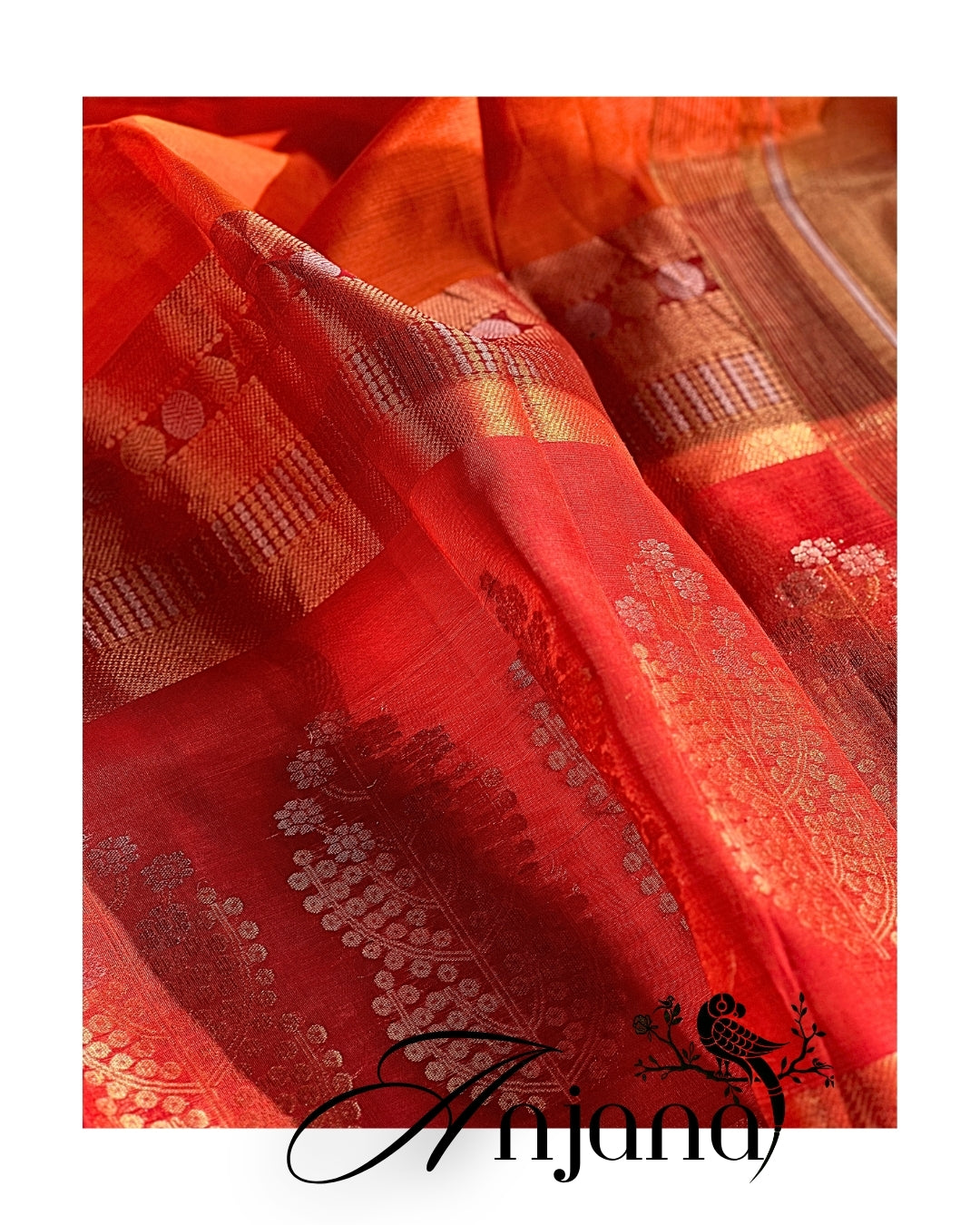 Anjanā – Silk Mark Certified Pure Kosa Silk Handwoven Mughal Floral Pallu Saree by Asvi Atelier