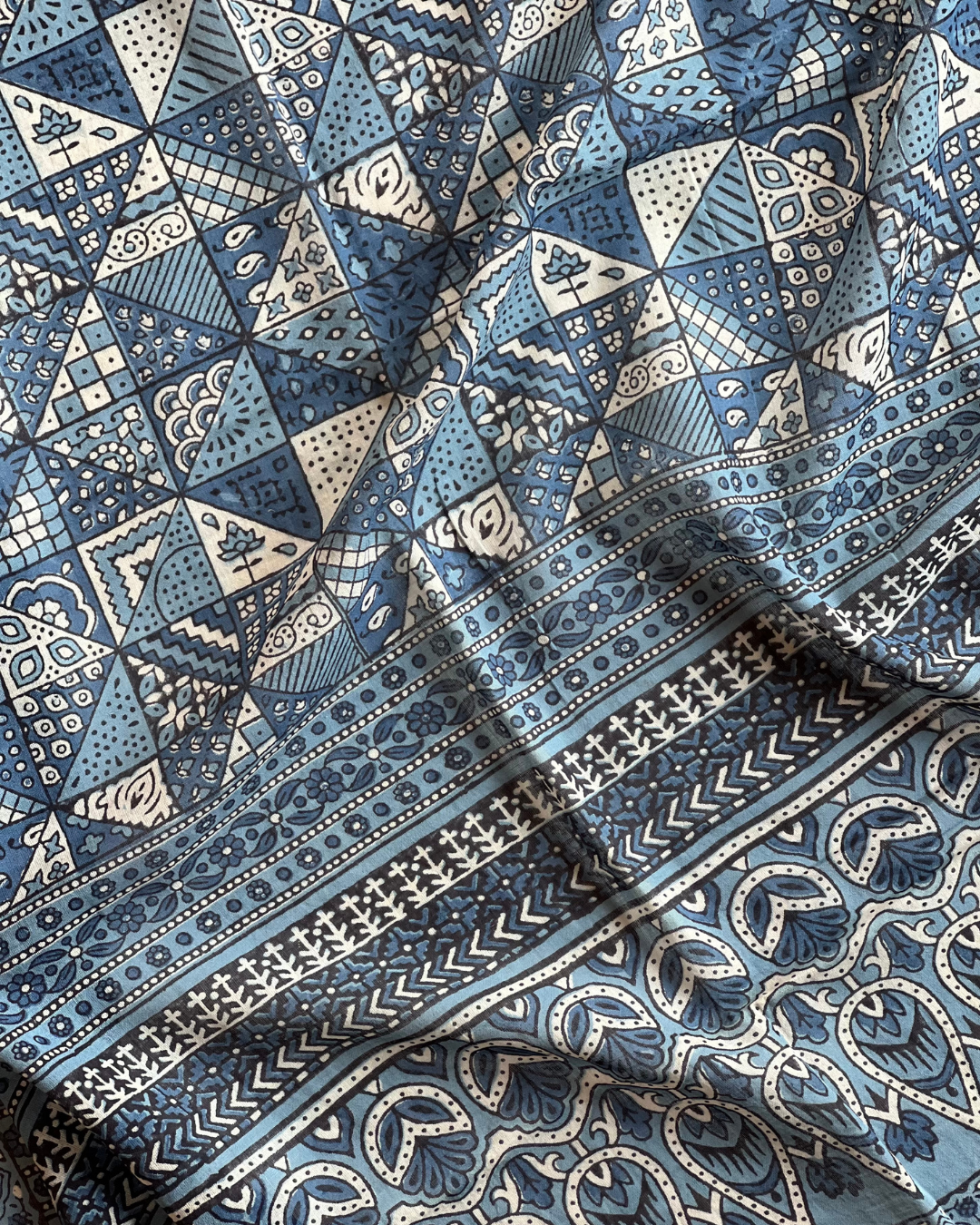 Rann Sky Naturally Dyed Ajrakh Mangalgiri Cotton Dupatta - HOAN
