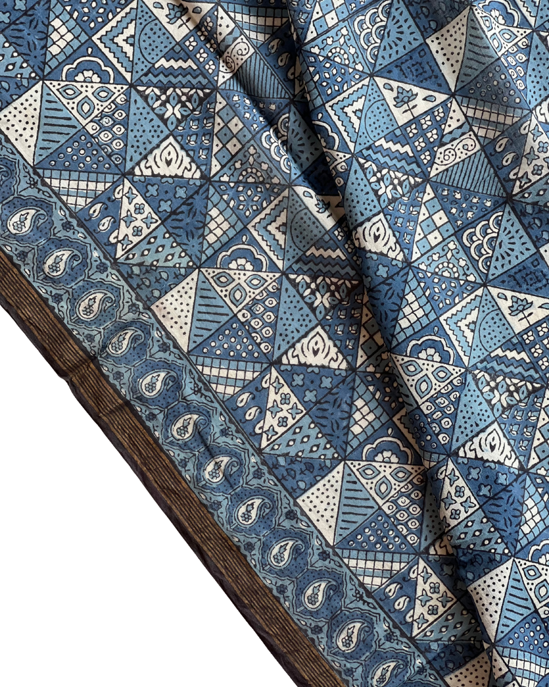 Rann Sky Naturally Dyed Ajrakh Mangalgiri Cotton Dupatta - HOAN