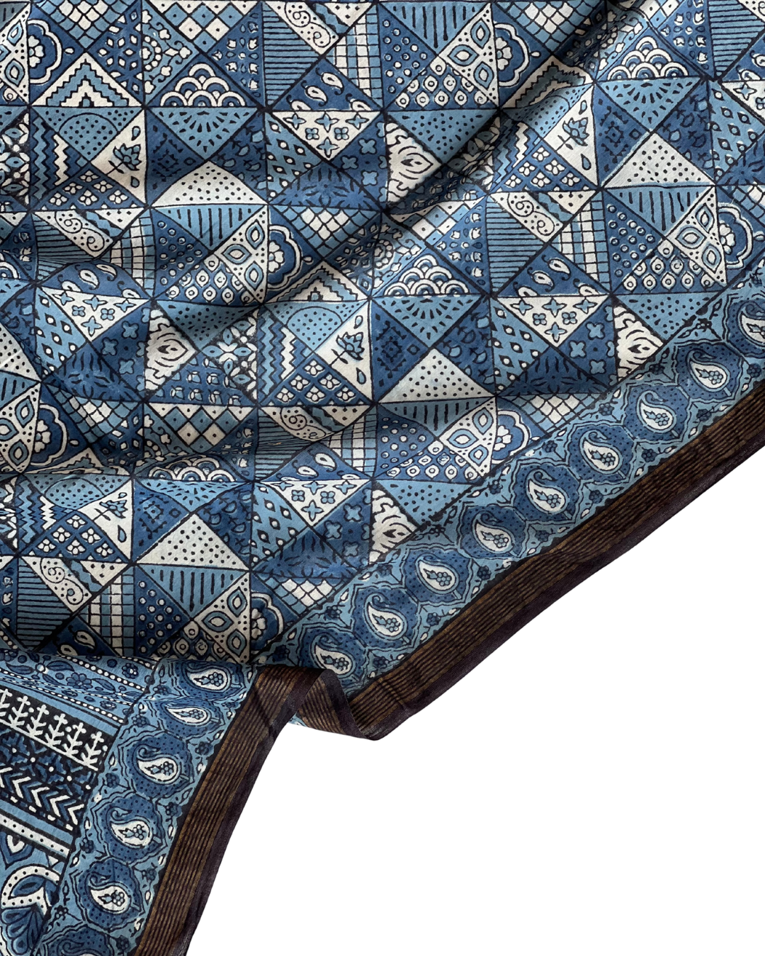 Rann Sky Naturally Dyed Ajrakh Mangalgiri Cotton Dupatta - HOAN