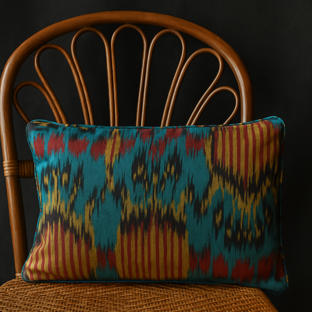 Meghmala Ikat Cushion Cover – Handwoven12x18 Lumbar by Bloc à Main