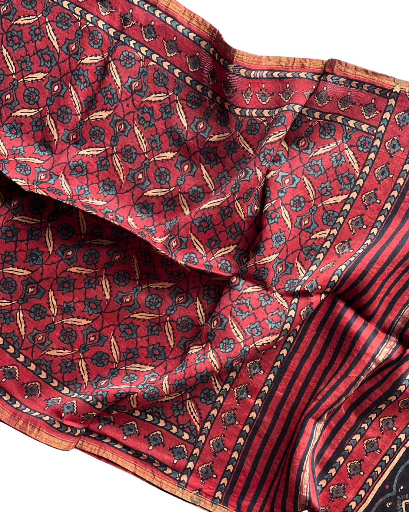 Laal Ishq Chanderi Ajrakh Stole - House of Amayra Naturals