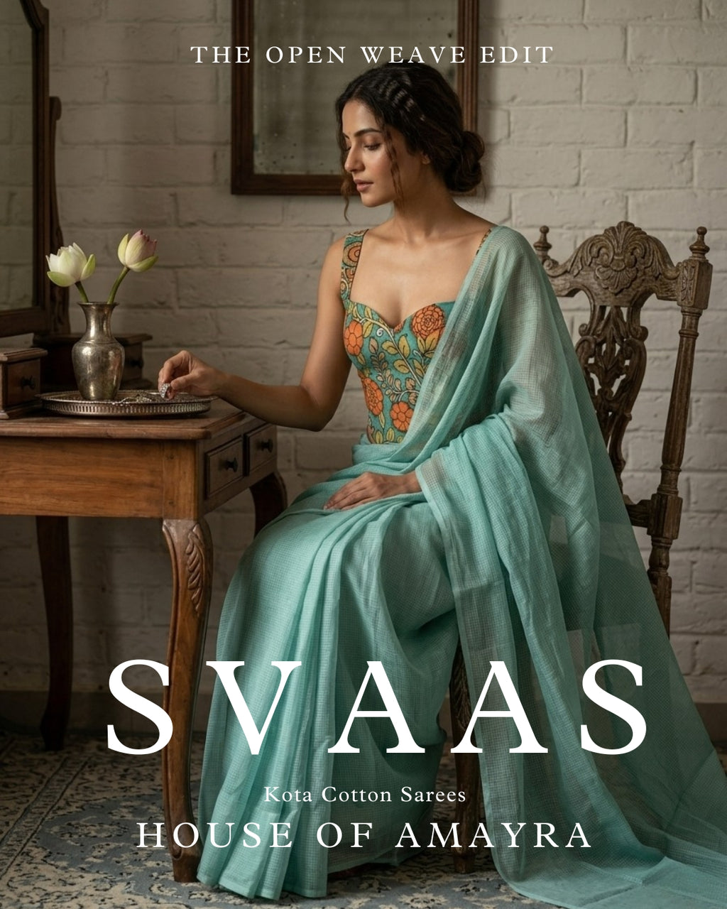 Apsara Kota Cotton with Pen Kalamkari Silk Blouse - Summer Saree - House of Amayra