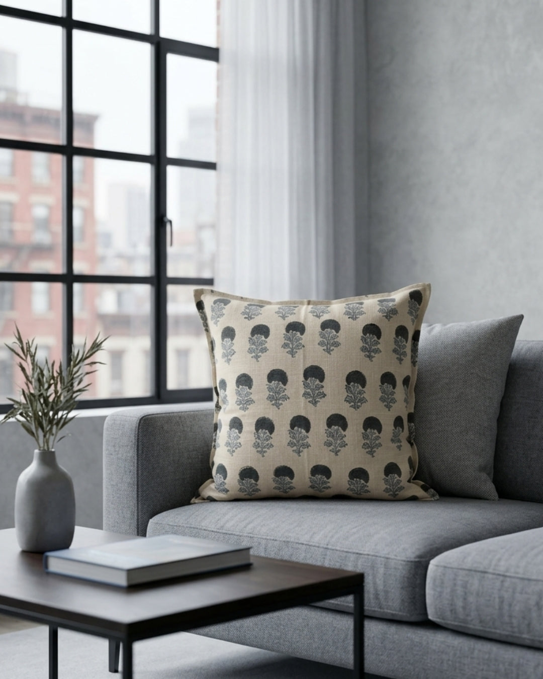 Daphne Hand Block Cushion Cover - 18X18 inch - House of Amayra