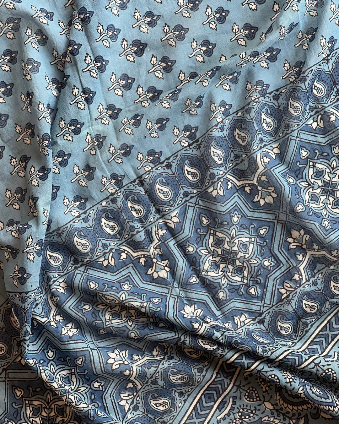 Rann Booti Water Blue Naturally Dyed Ajrakh Mangalgiri Cotton Dupatta - HOAN