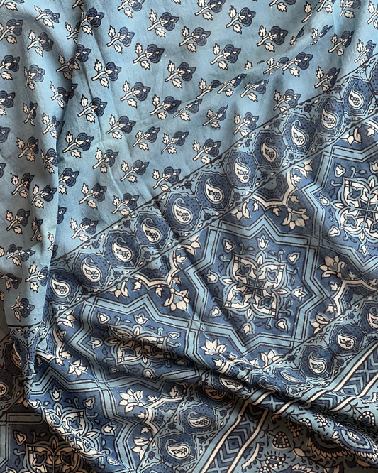 Rann Booti Water Blue Naturally Dyed Ajrakh Mangalgiri Cotton Dupatta - HOAN