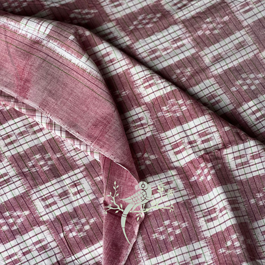 Sitala-Old Rose Pink Sambalpuri Ikat Fabric - Bloc a Main India