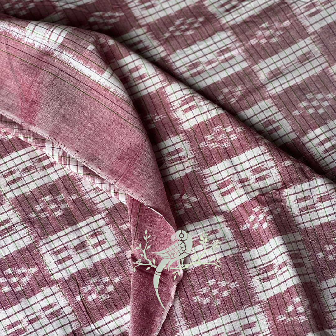 Sitala-Old Rose Pink Sambalpuri Ikat Fabric - Bloc a Main India