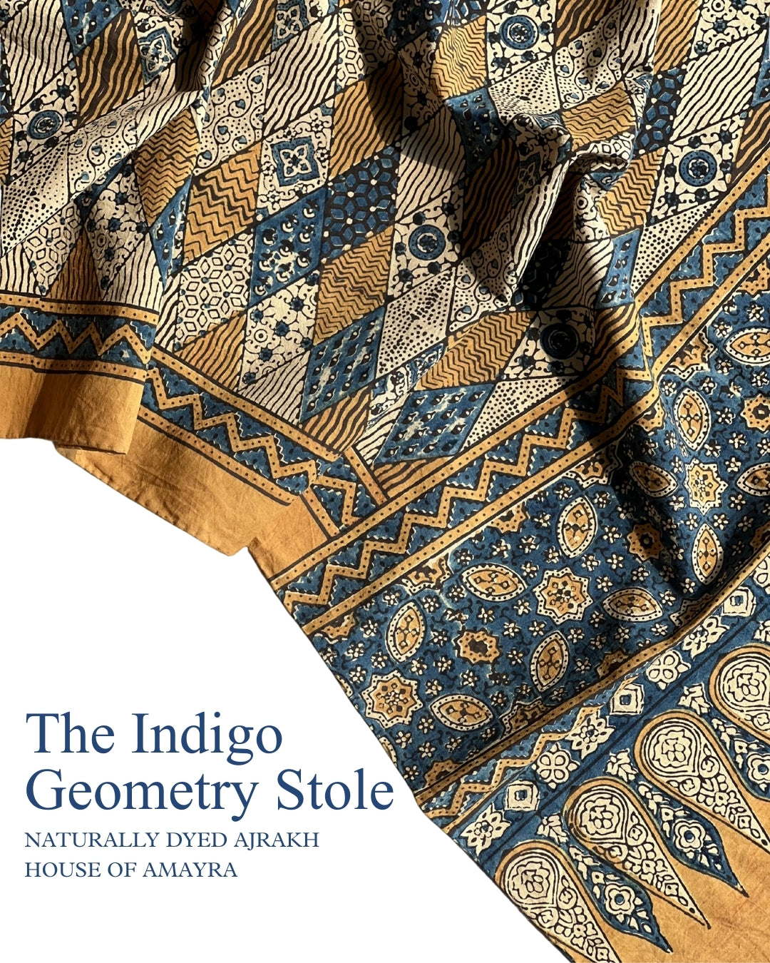 The Indigo Geometry Ajrakh Cotton Stole - House of Amayra