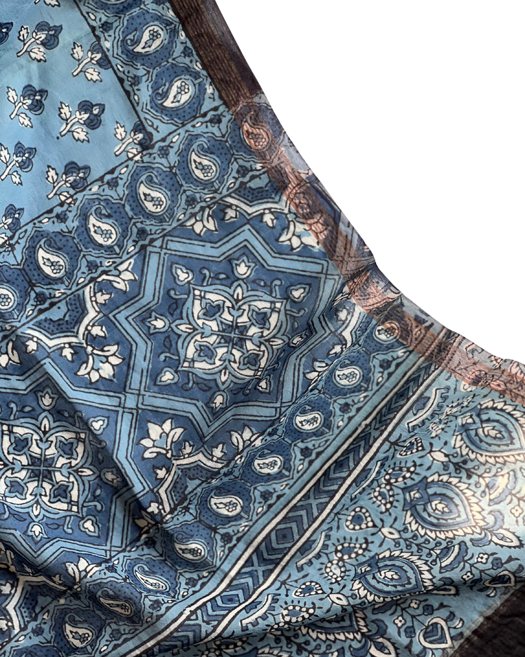 Rann Booti Water Blue Naturally Dyed Ajrakh Mangalgiri Cotton Dupatta - HOAN
