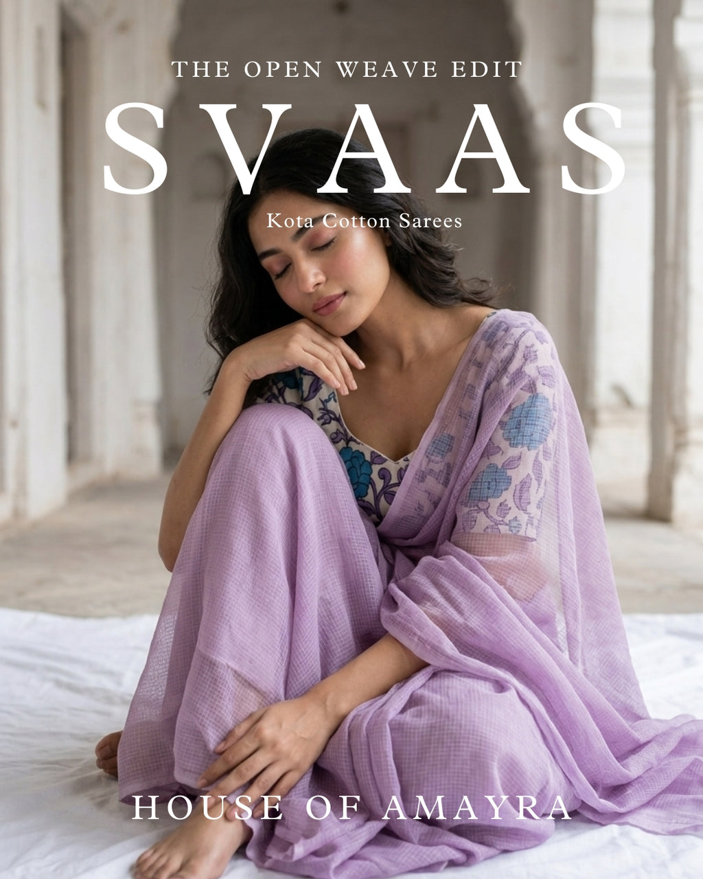 Lavender Bloom Kota Cotton with Pen Kalamkari Silk Blouse - Summer Saree - House of Amayra