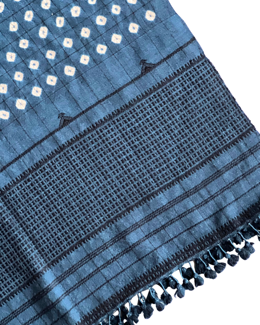 Matsya Kala Cotton & Wool Bandhani & Bhujodi Weave Stole - HOAN