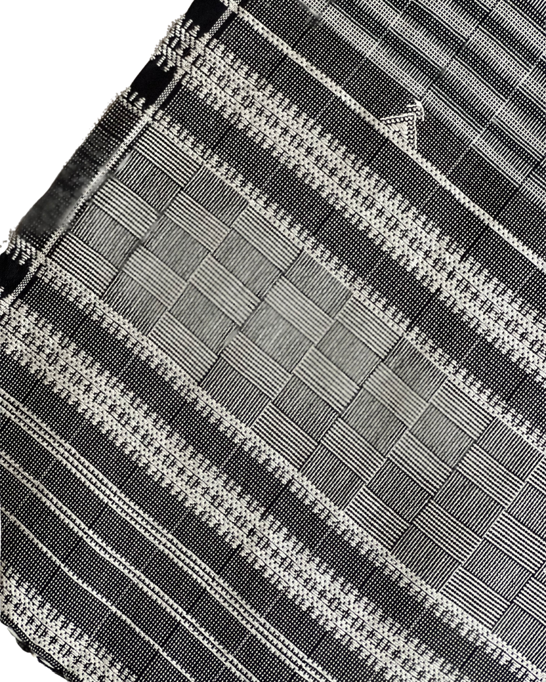Geometric Monochrome Kala Cotton Bhujodi Stole - HOAN