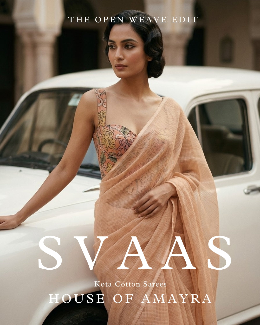 Gayatri Kota Cotton with Pen Kalamkari Silk Blouse - Summer Saree - House of Amayra