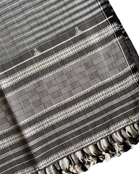 Geometric Monochrome Kala Cotton Bhujodi Stole - HOAN