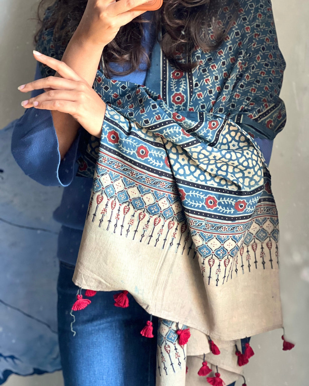 Jupiter - Naturally Dyed Ajrakh Cotton Stole - House of Amayra