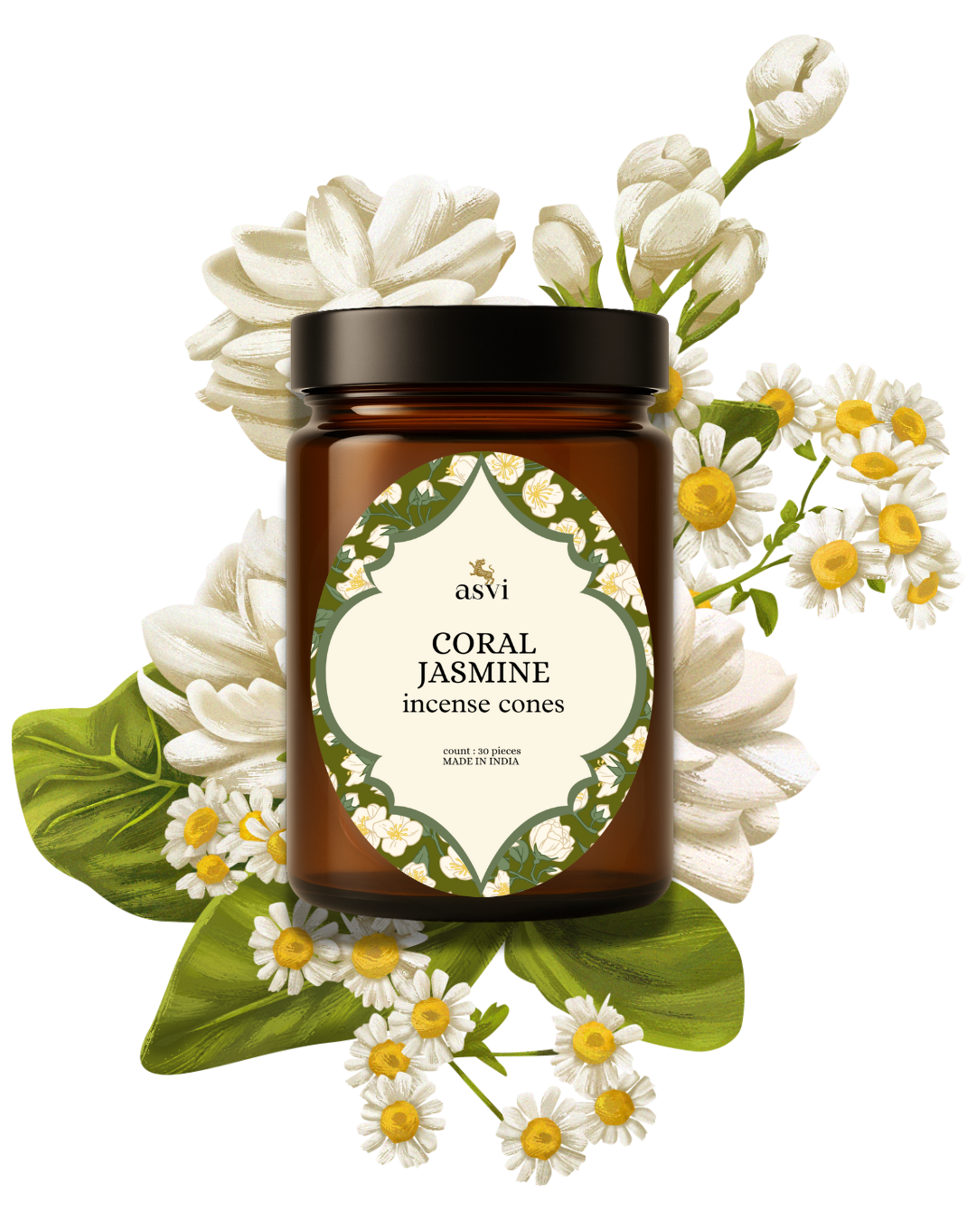 Asvi Coral Jasmine Ayurvedic Incense Cones - Set of 30 cones