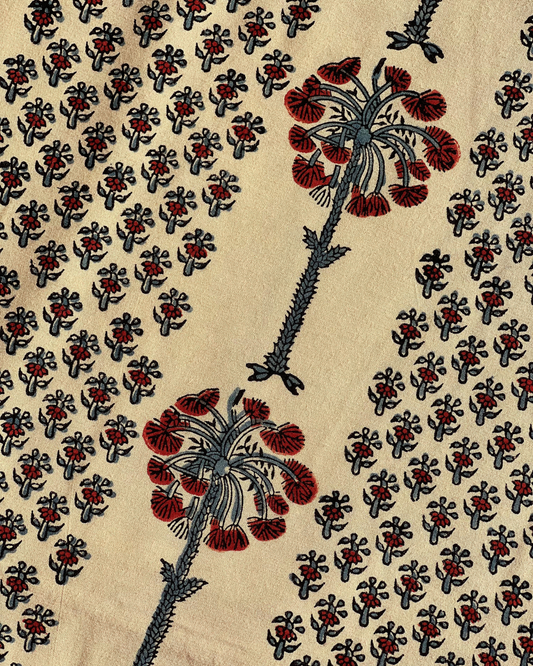 The Date Tree Naturally Dyed Ajrakh Fabric - House of Amayra - Price is per metre