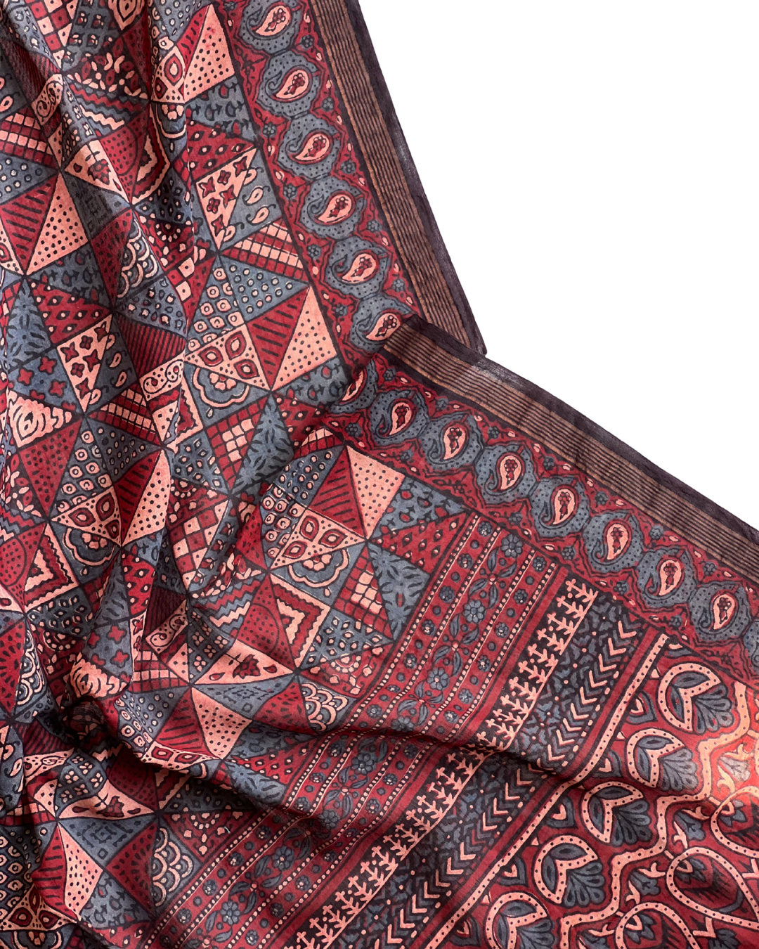 Rann Rekha Naturally Dyed Ajrakh Mangalgiri Cotton Dupatta - HOAN
