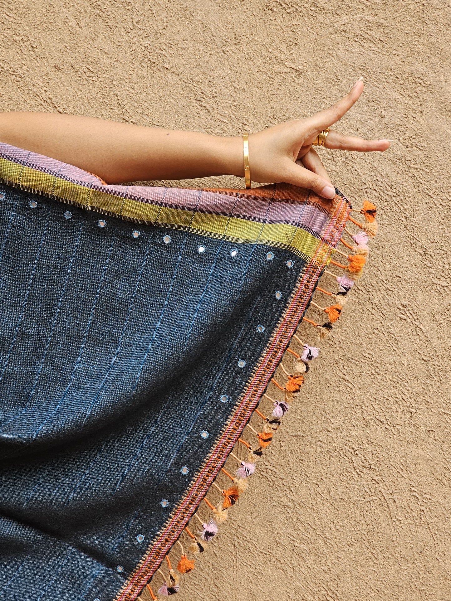 Adbhut Kala Cotton and Merino with Mirror Embroidery Bhujodi Weave Dupatta - House of Amayra Naturals