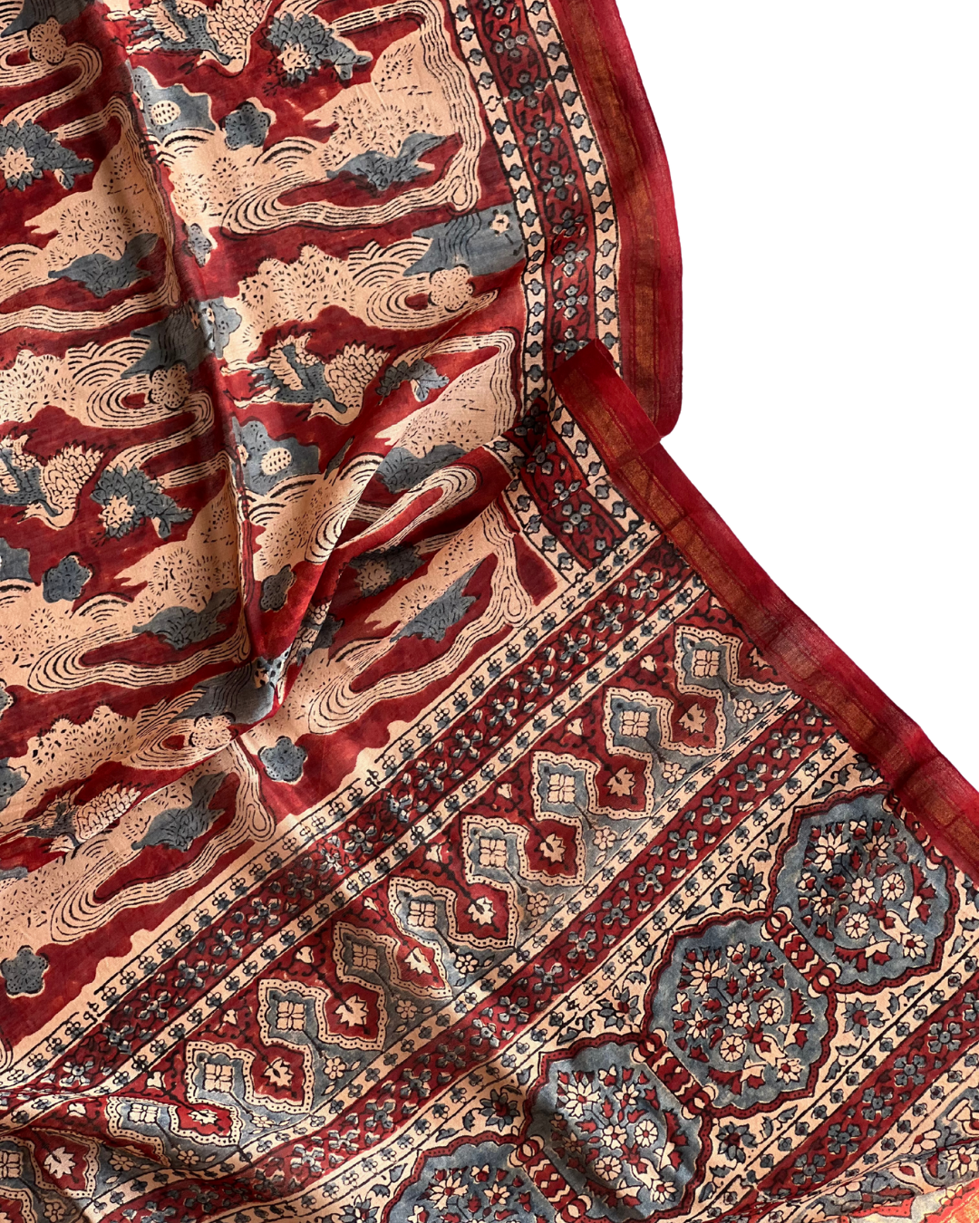 Chidiya Naturally Dyed Ajrakh Chanderi Dupatta - HOAN