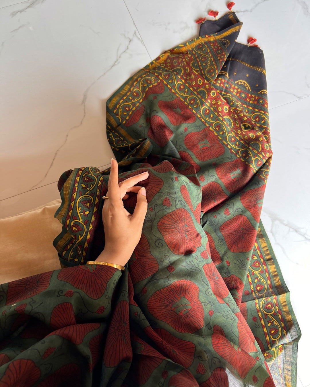 Taalaab Naturally Dyed Ajrakh Chanderi Dupatta - HOAN