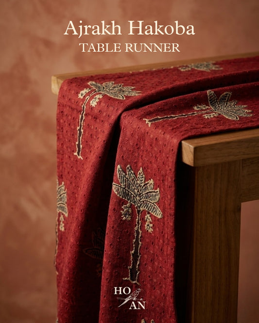 The Date Palm Tree Ajrakh Hakoba Table Runner - HOAN