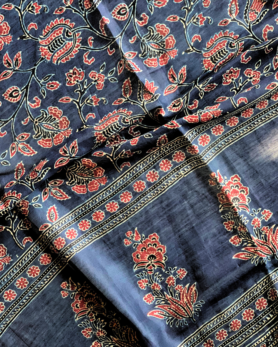 Neel Chintz Naturally Dyed Ajrakh Chanderi Dupatta - HOAN