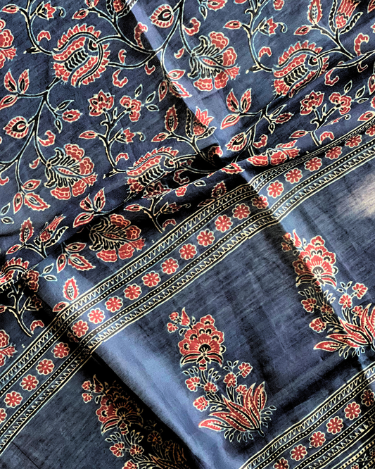 Neel Chintz Naturally Dyed Ajrakh Chanderi Dupatta - HOAN