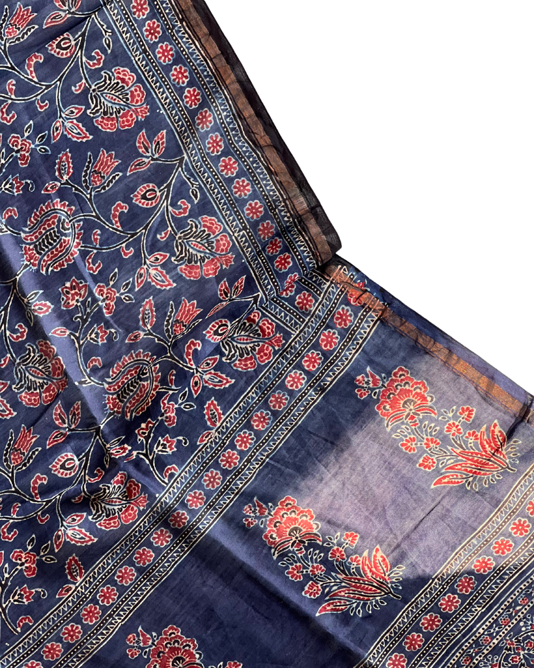 Neel Chintz Naturally Dyed Ajrakh Chanderi Dupatta - HOAN