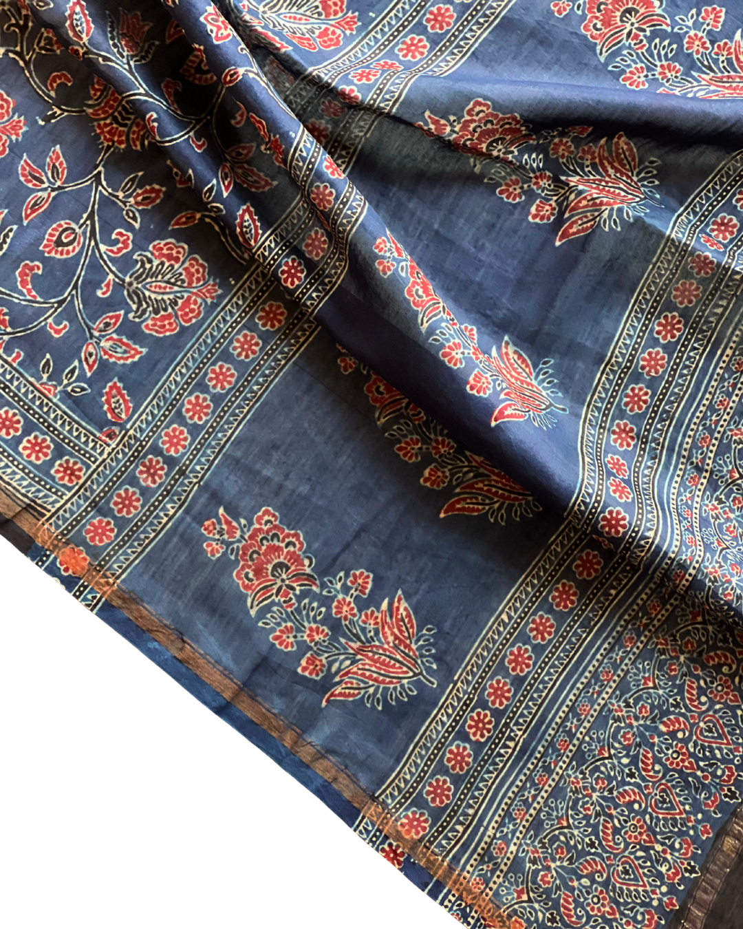 Neel Chintz Naturally Dyed Ajrakh Chanderi Dupatta - HOAN