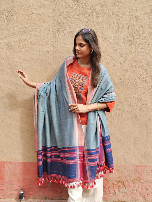 Laika Fine Cotton and Kala Cotton Bhujodi Weave Dupatta - House of Amayra Naturals